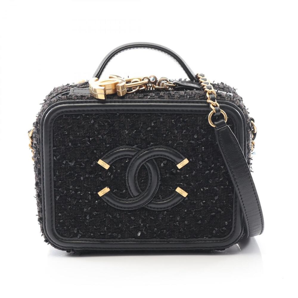 Chanel CC Figley Vanity Bag Shoulder Leather Black